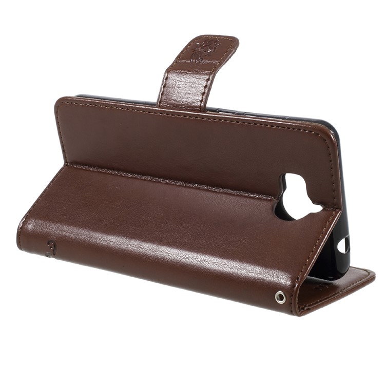For Huawei Y5 (2017) / Y6 (2017) Imprint Butterfly Flower Folio Leather Wallet Mobile Phone Case - Brown-5