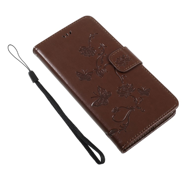 For Huawei Y5 (2017) / Y6 (2017) Imprint Butterfly Flower Folio Leather Wallet Mobile Phone Case - Brown-7