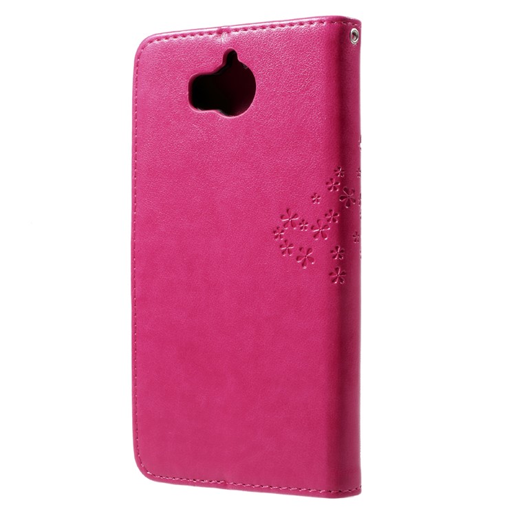 Imprint Tree Owl Magnetic Wallet Leather Stand Protective Cover for Huawei Y5 (2017) / Y6 (2017) - Rose-2