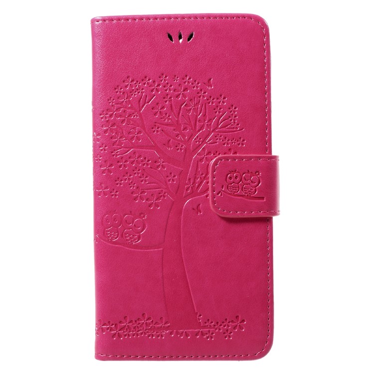 Imprint Tree Owl Magnetic Wallet Leather Stand Protective Cover for Huawei Y5 (2017) / Y6 (2017) - Rose-3