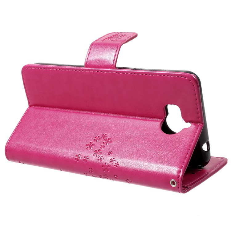 Imprint Tree Owl Magnetic Wallet Leather Stand Protective Cover for Huawei Y5 (2017) / Y6 (2017) - Rose-4