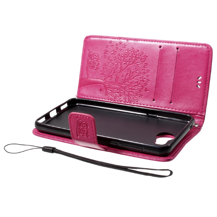 Imprint Tree Owl Magnetic Wallet Leather Stand Protective Cover for Huawei Y5 (2017) / Y6 (2017) - Rose-5