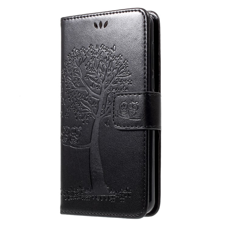 Imprint Tree Owl Wallet Leather Stand Folio Case with Strap for Huawei Y5 (2017) / Y6 (2017) - Black-3