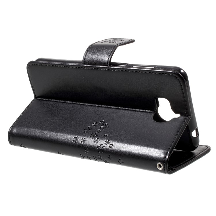 Imprint Tree Owl Wallet Leather Stand Folio Case with Strap for Huawei Y5 (2017) / Y6 (2017) - Black-4