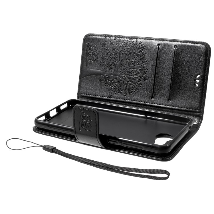 Imprint Tree Owl Wallet Leather Stand Folio Case with Strap for Huawei Y5 (2017) / Y6 (2017) - Black-6