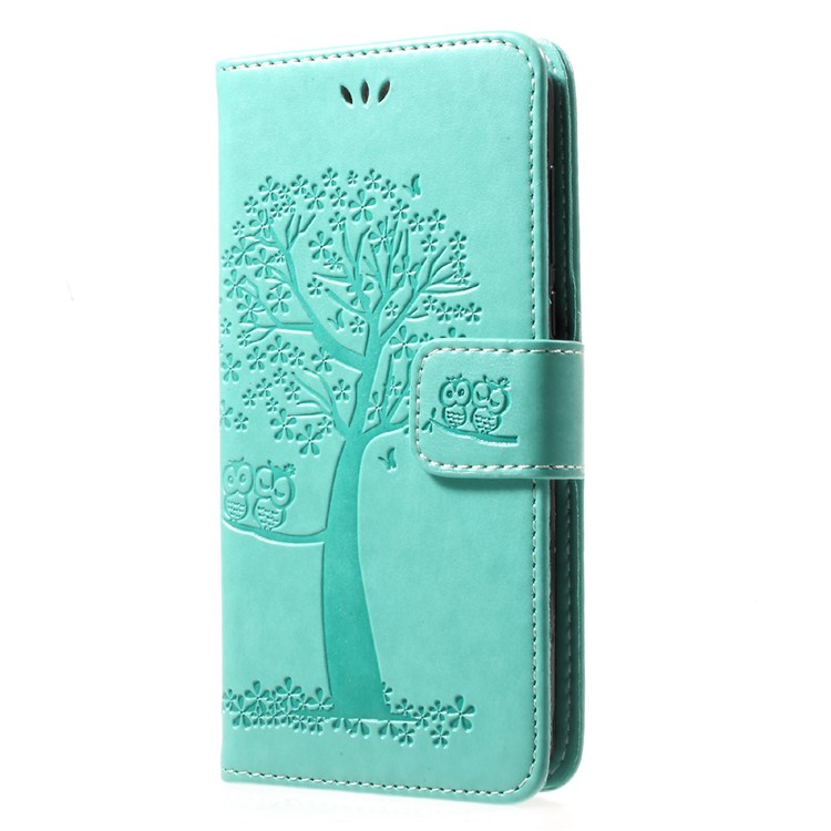 Imprint Tree Owl Wallet Leather Foldable Magnetic Case for Huawei Y5 (2017) / Y6 (2017) - Cyan-3