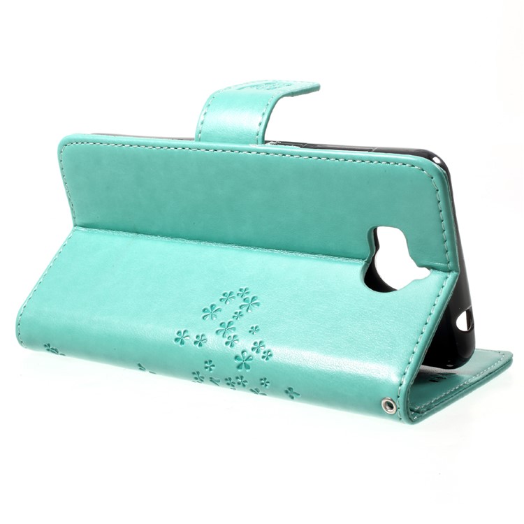 Imprint Tree Owl Wallet Leather Foldable Magnetic Case for Huawei Y5 (2017) / Y6 (2017) - Cyan-4