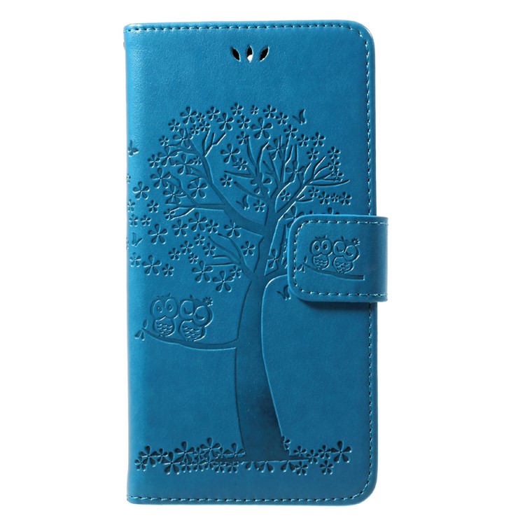 For Huawei Y5 (2017) / Y6 (2017) Imprint Tree Owl Wallet Leather Stand Mobile Casing - Blue-1
