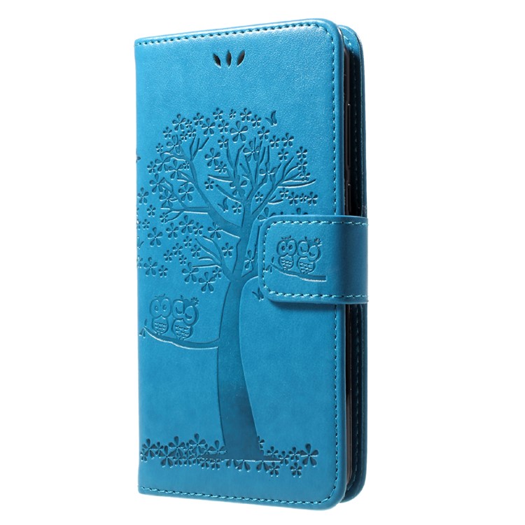 For Huawei Y5 (2017) / Y6 (2017) Imprint Tree Owl Wallet Leather Stand Mobile Casing - Blue-3