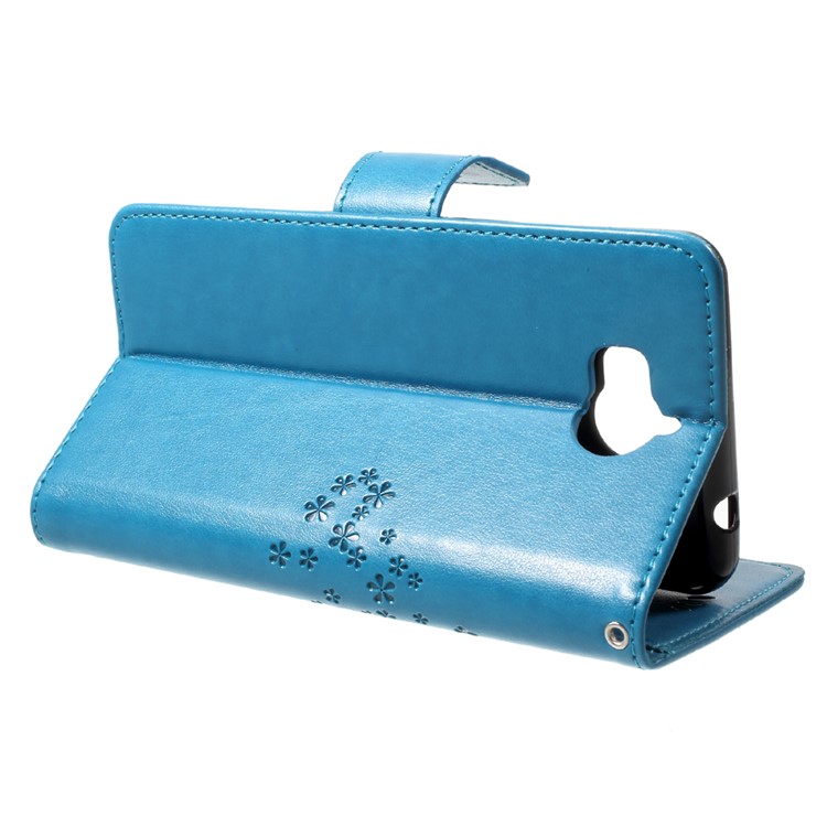 For Huawei Y5 (2017) / Y6 (2017) Imprint Tree Owl Wallet Leather Stand Mobile Casing - Blue-4