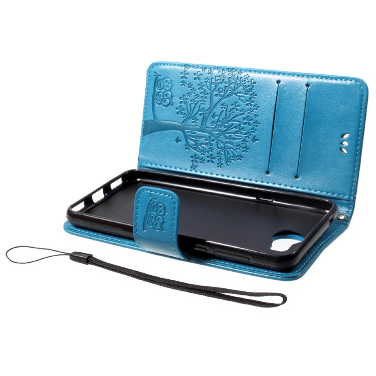 For Huawei Y5 (2017) / Y6 (2017) Imprint Tree Owl Wallet Leather Stand Mobile Casing - Blue-5