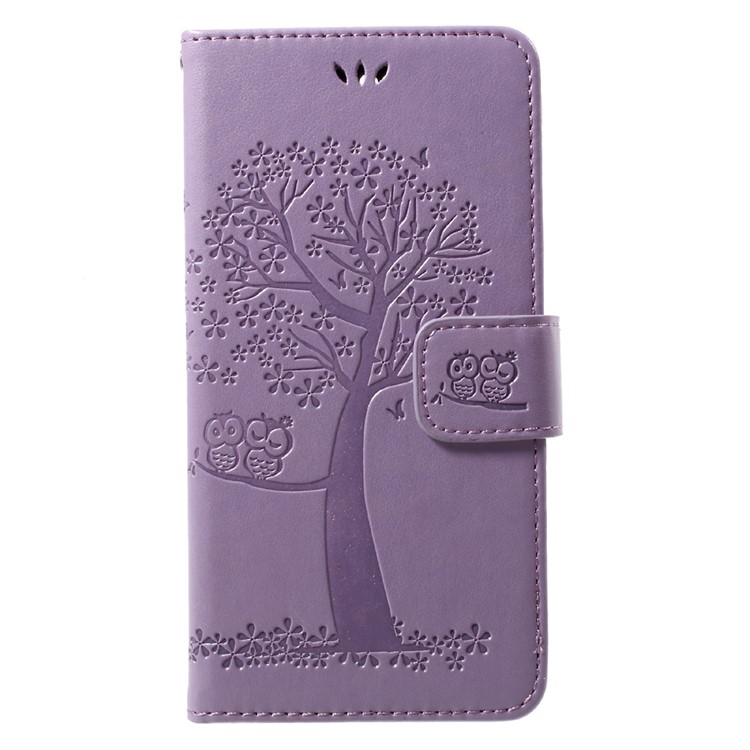 Imprint Tree Owl Wallet Leather Stand Case Shell for Huawei Y5 (2017) / Y6 (2017) - Purple-1