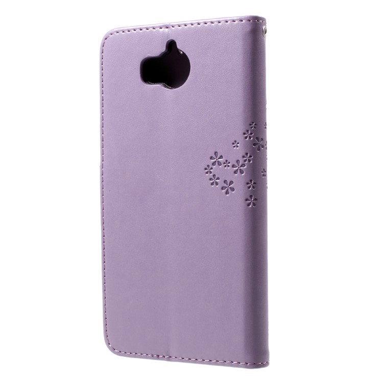 Imprint Tree Owl Wallet Leather Stand Case Shell for Huawei Y5 (2017) / Y6 (2017) - Purple-2