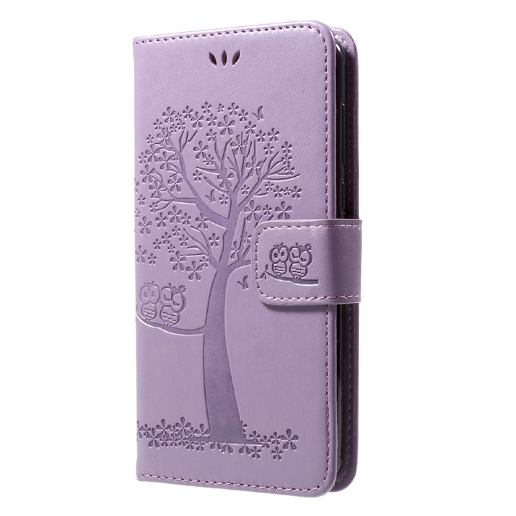 Imprint Tree Owl Wallet Leather Stand Case Shell for Huawei Y5 (2017) / Y6 (2017) - Purple-3
