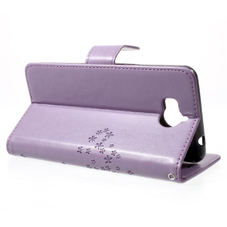 Imprint Tree Owl Wallet Leather Stand Case Shell for Huawei Y5 (2017) / Y6 (2017) - Purple-4