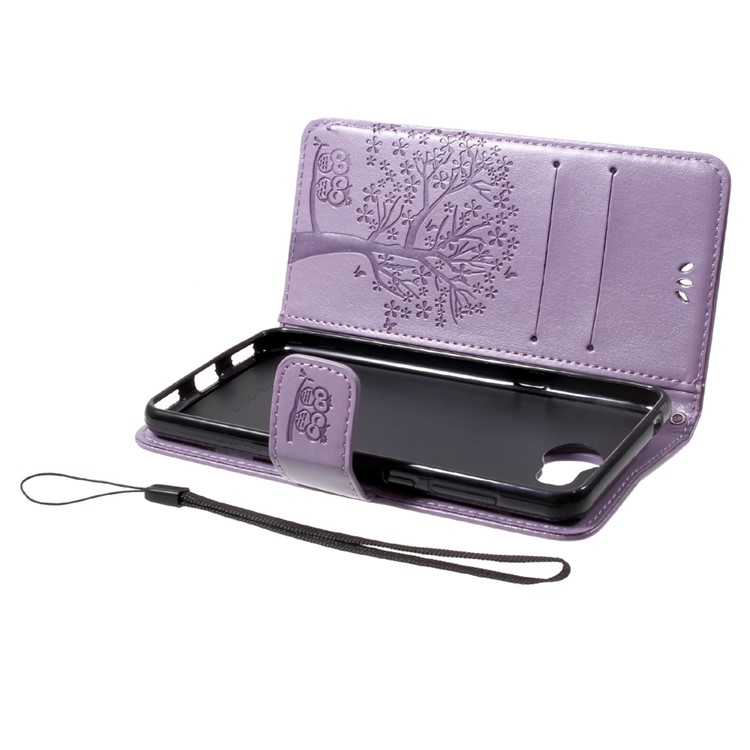 Imprint Tree Owl Wallet Leather Stand Case Shell for Huawei Y5 (2017) / Y6 (2017) - Purple-5
