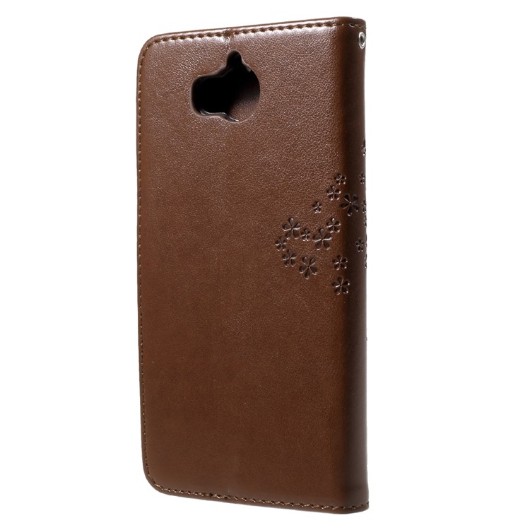 Imprint Tree Owl Magnetic Leather Stand Cell Phone Case with Card Slots for Huawei Y5 (2017) / Y6 (2017) - Brown-2