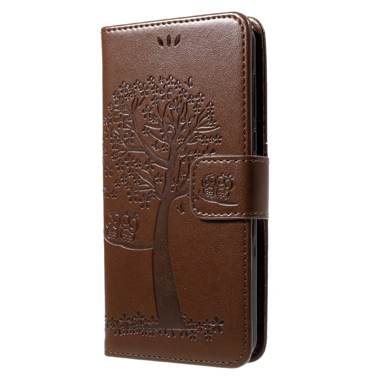 Imprint Tree Owl Magnetic Leather Stand Cell Phone Case with Card Slots for Huawei Y5 (2017) / Y6 (2017) - Brown-3