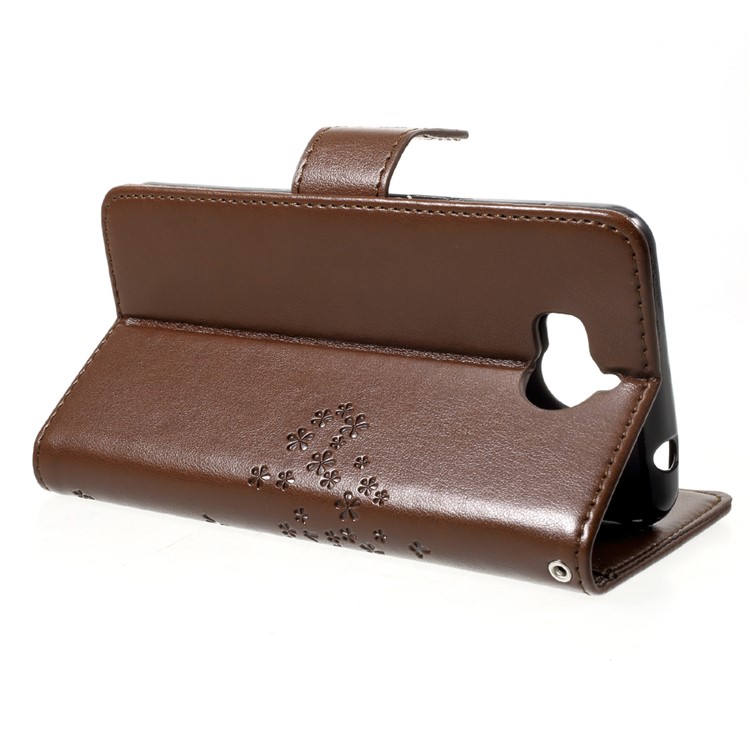 Imprint Tree Owl Magnetic Leather Stand Cell Phone Case with Card Slots for Huawei Y5 (2017) / Y6 (2017) - Brown-4