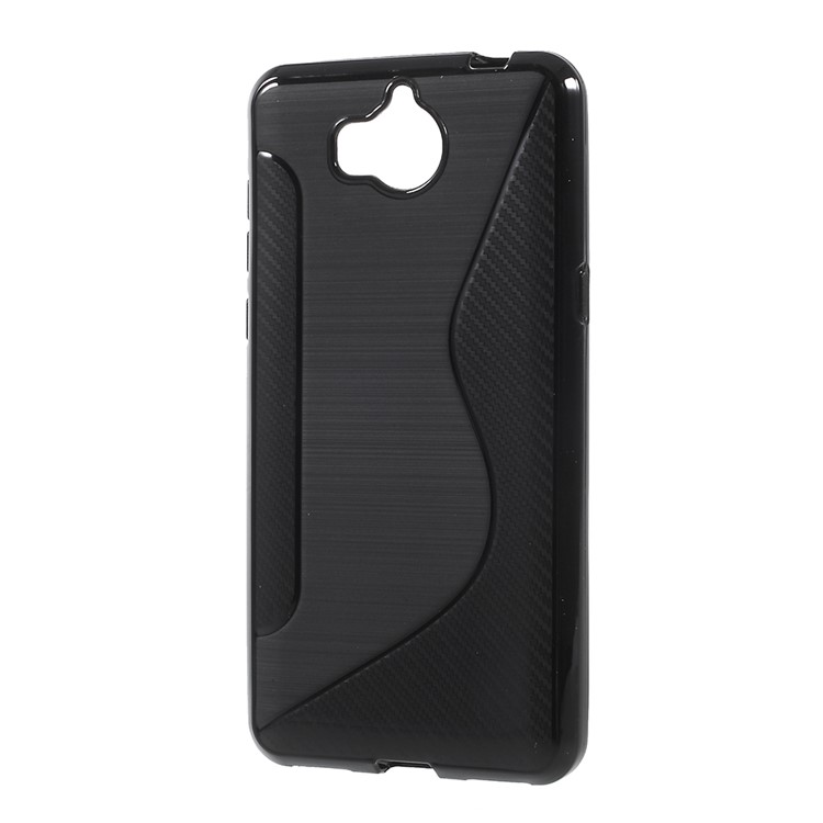 Carbon Fiber Brushed S Shape TPU Phone Case for Huawei Y5 (2017) / Y6 (2017) - Black-2