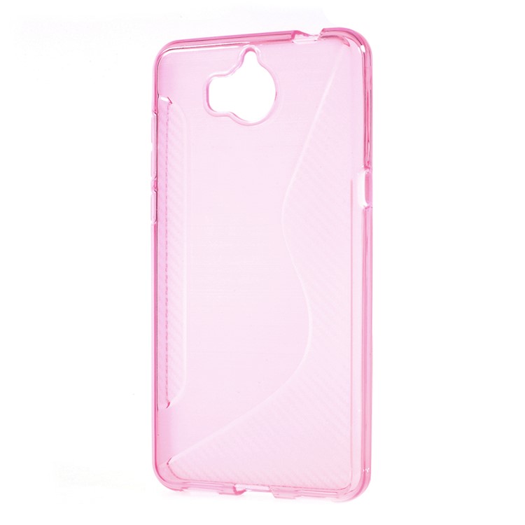 S Shape Brushed Carbon Fiber TPU Phone Cover for Huawei Y5 (2017) / Y6 (2017) - Rose-3