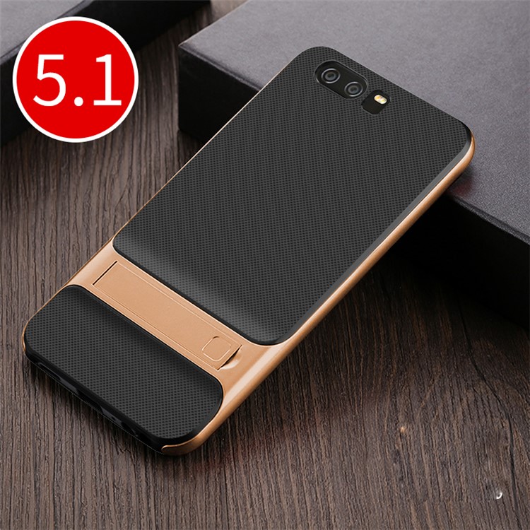 ELEGANCE Grid Texture Kickstand Combo Mobile Phone Casing (PC + TPU) for Huawei P10 - Gold-1
