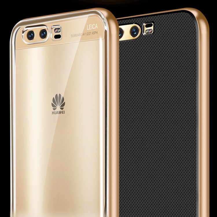 ELEGANCE Grid Texture Kickstand Combo Mobile Phone Casing (PC + TPU) for Huawei P10 - Gold-2
