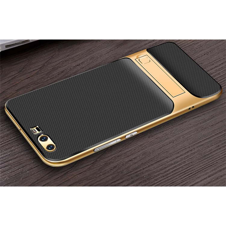 ELEGANCE Grid Texture Kickstand Combo Mobile Phone Casing (PC + TPU) for Huawei P10 - Gold-5