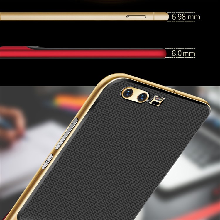 ELEGANCE Grid Texture Kickstand Combo Mobile Phone Casing (PC + TPU) for Huawei P10 - Gold-6