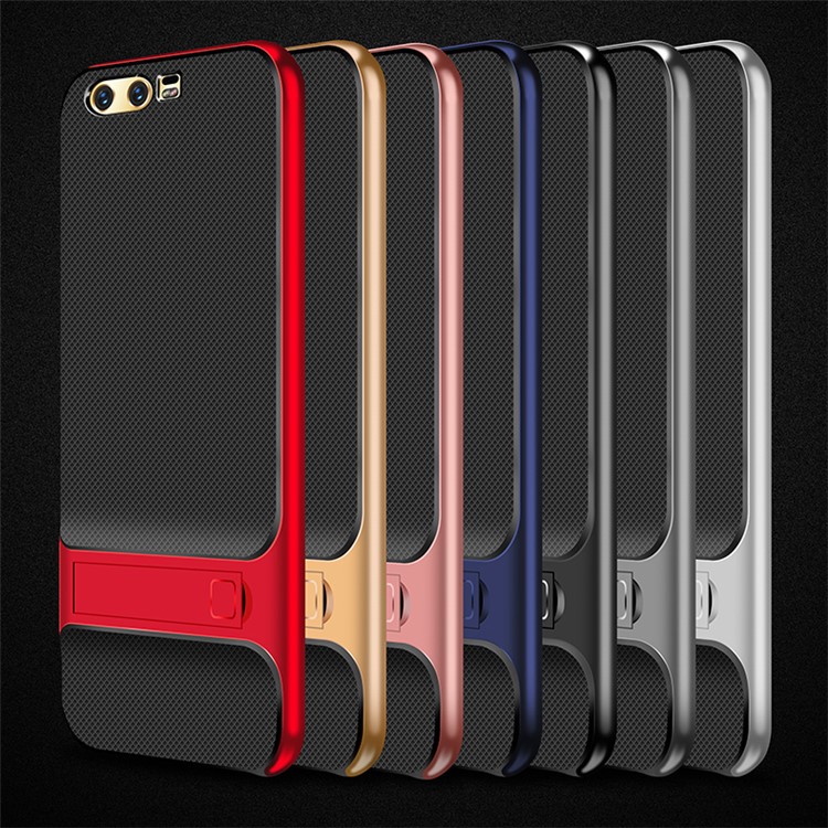 ELEGANCE Grid Texture Kickstand Combo Mobile Phone Casing (PC + TPU) for Huawei P10 - Gold-8
