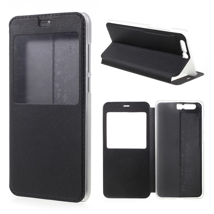 For Huawei Honor 9 Flip Leather Cover Case with View Window - Black-1