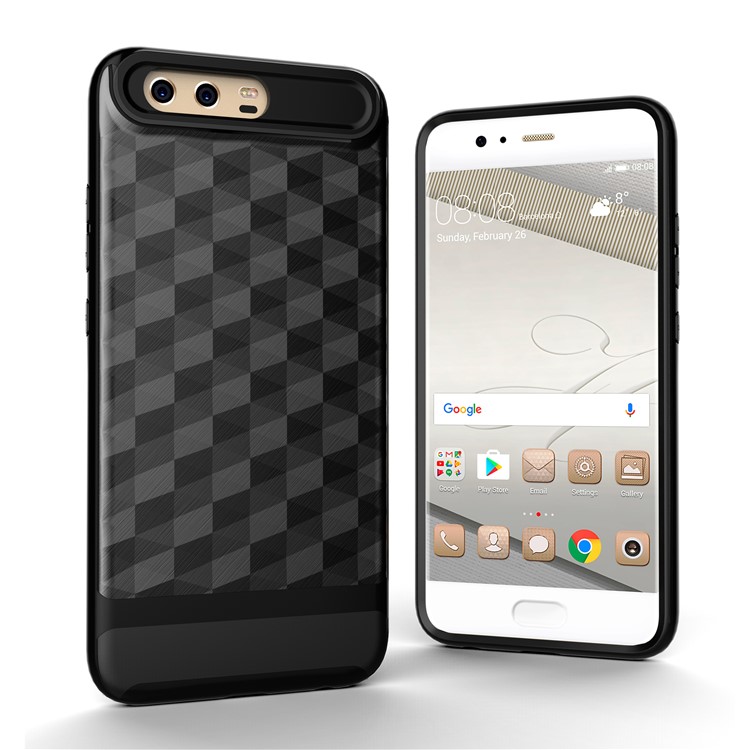 Brushed Rhombus TPU + PC Hybrid 2-in-1 Case Shell for Huawei P10 - Black-1