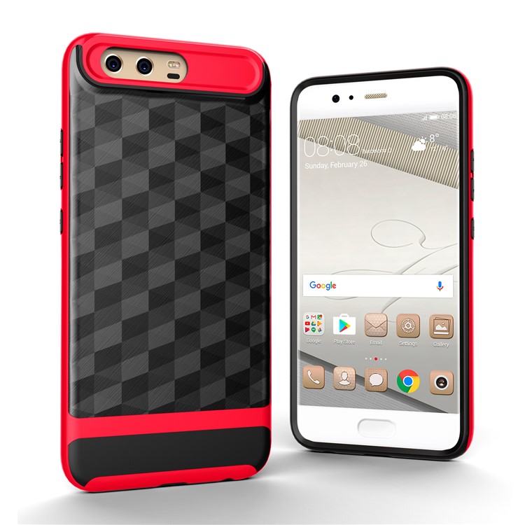 Rhombus TPU + PC Hybrid 2-in-1 Casing for Huawei P10 - Red-1