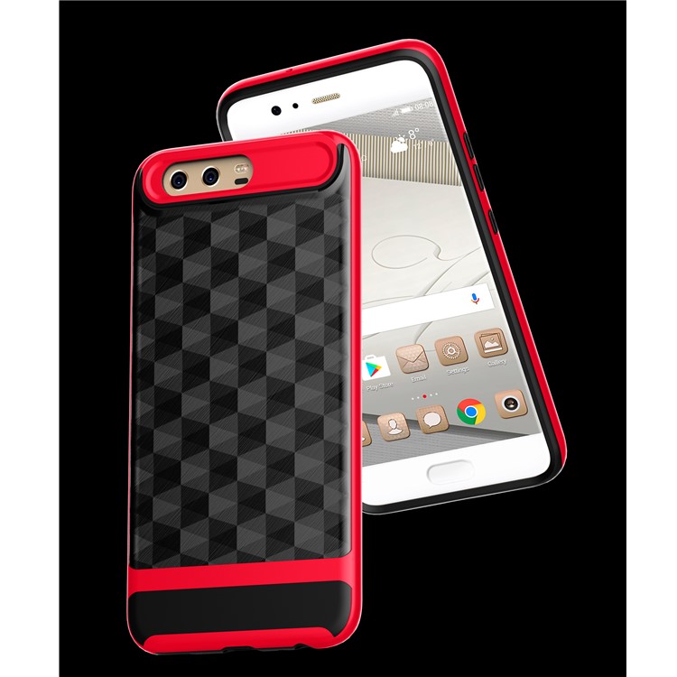 Rhombus TPU + PC Hybrid 2-in-1 Casing for Huawei P10 - Red-2