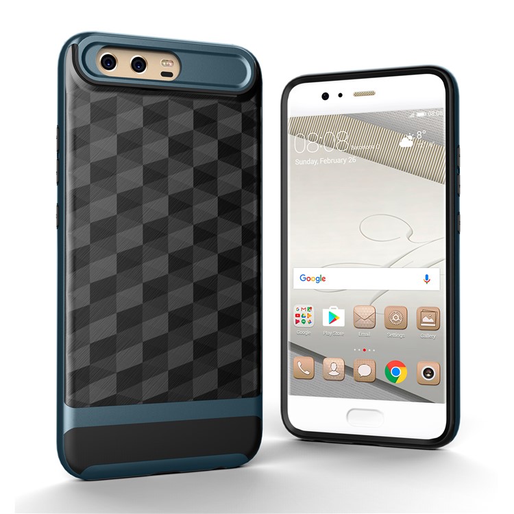 For Huawei P10 Rhombus TPU + PC Hybrid 2-in-1 Case Shell - Blue-1