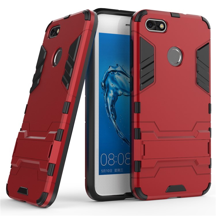 Cool Plastic TPU Hybrid Mobile Shell with Kickstand for Huawei P9 lite mini / Enjoy 7 / Y6 Pro (2017) - Red-1