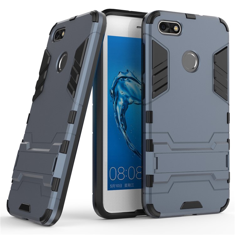 For Huawei P9 lite mini / Enjoy 7 / Y6 Pro (2017) Cool Plastic TPU Hybrid Mobile Cover with Kickstand - Dark Blue-1