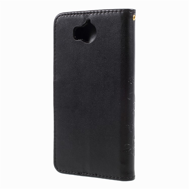 Imprint Butterfly Flower Leather Wallet Case for Huawei Y5 (2017) / Y6 (2017) - Black-2