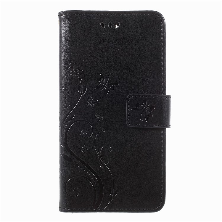 Imprint Butterfly Flower Leather Wallet Case for Huawei Y5 (2017) / Y6 (2017) - Black-3