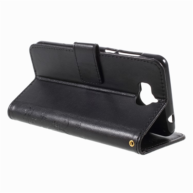 Imprint Butterfly Flower Leather Wallet Case for Huawei Y5 (2017) / Y6 (2017) - Black-5