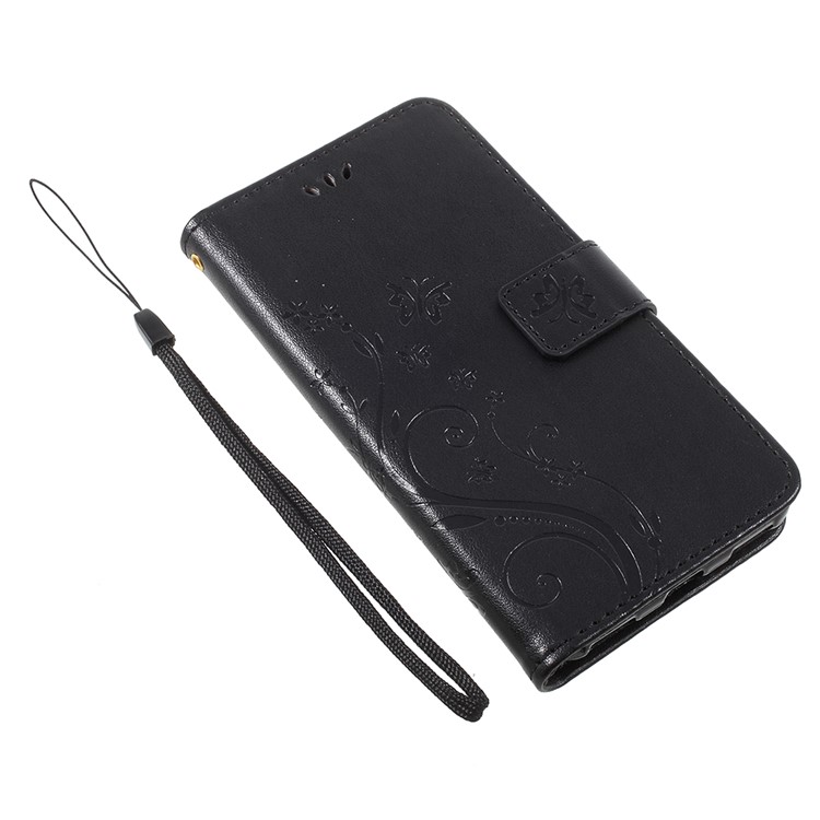Imprint Butterfly Flower Leather Wallet Case for Huawei Y5 (2017) / Y6 (2017) - Black-7