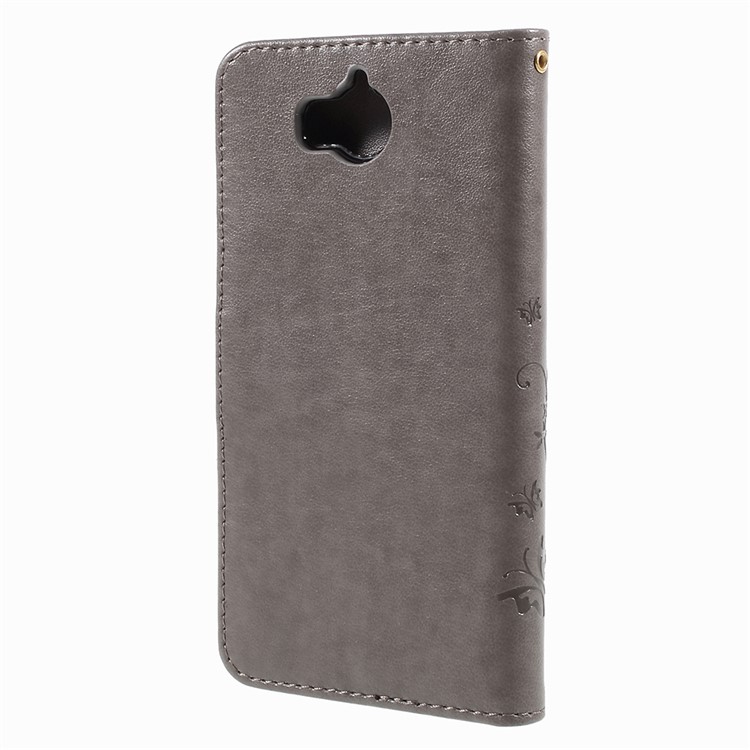 Imprint Butterfly Flower Leather Wallet Cover for Huawei Y5 (2017) / Y6 (2017) - Grey-3