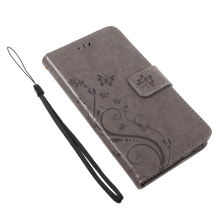Imprint Butterfly Flower Leather Wallet Cover for Huawei Y5 (2017) / Y6 (2017) - Grey-7