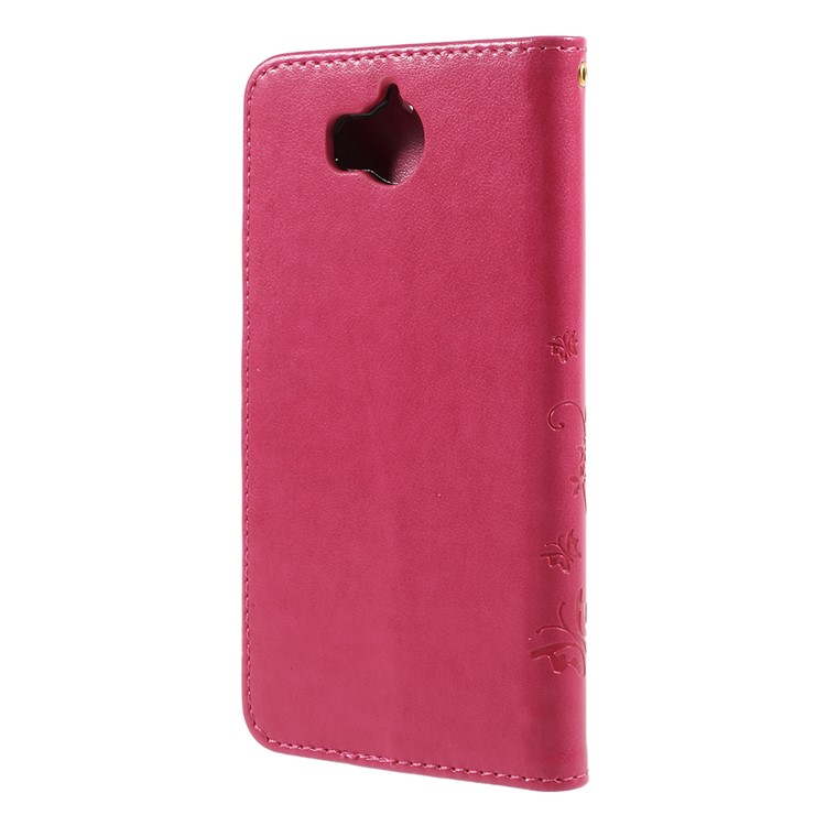 Imprint Butterfly Flower Leather Wallet Casing for Huawei Y5 (2017) / Y6 (2017) - Rose-2