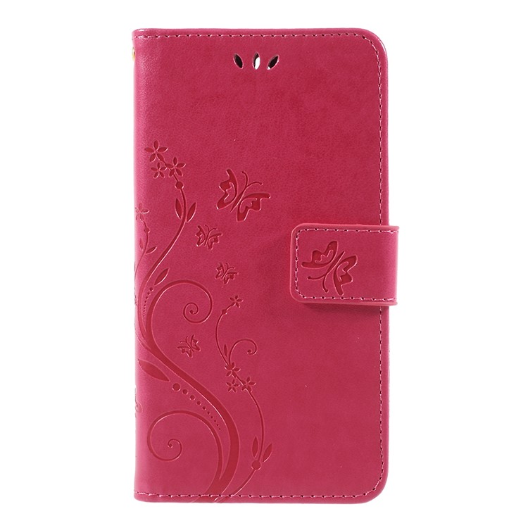 Imprint Butterfly Flower Leather Wallet Casing for Huawei Y5 (2017) / Y6 (2017) - Rose-3