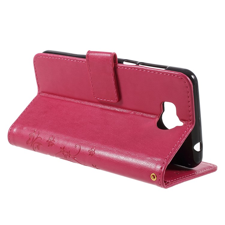 Imprint Butterfly Flower Leather Wallet Casing for Huawei Y5 (2017) / Y6 (2017) - Rose-5