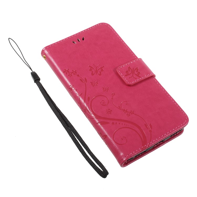 Imprint Butterfly Flower Leather Wallet Casing for Huawei Y5 (2017) / Y6 (2017) - Rose-7