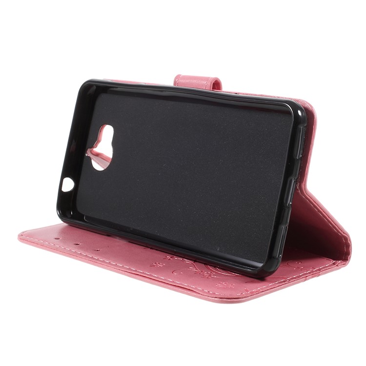 Imprint Butterfly Flower Leather Wallet Shell for Huawei Y5 (2017) / Y6 (2017) - Pink-4