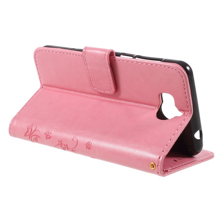 Imprint Butterfly Flower Leather Wallet Shell for Huawei Y5 (2017) / Y6 (2017) - Pink-5