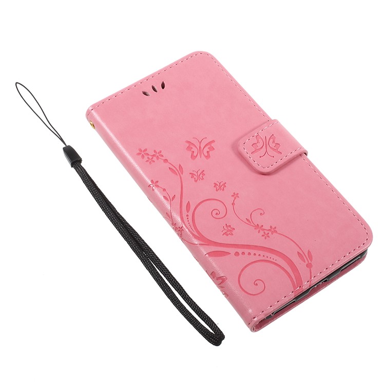 Imprint Butterfly Flower Leather Wallet Shell for Huawei Y5 (2017) / Y6 (2017) - Pink-7
